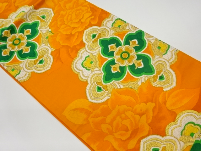 JAPANESE KIMONO / VINTAGE FUKURO OBI / WOVEN FLOWER CREST & ROSE